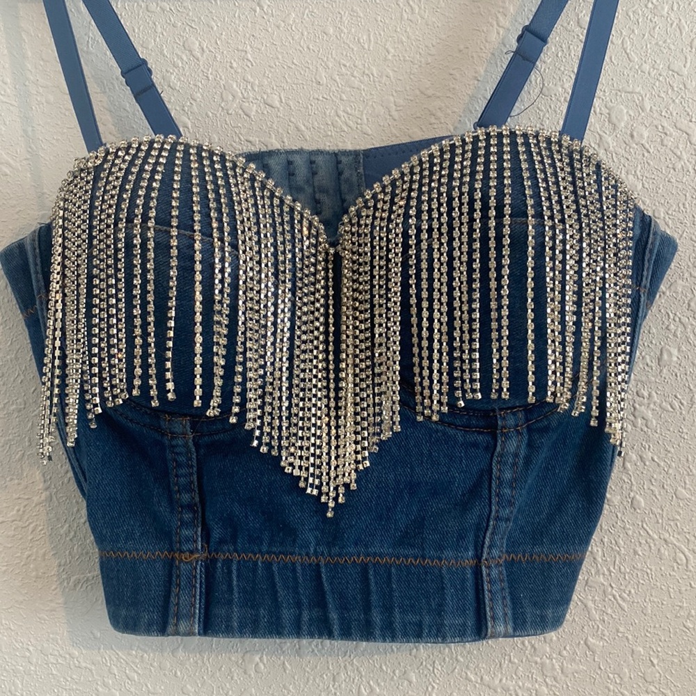 Denim & Rhinestone Top